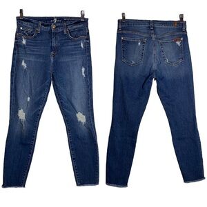 7 For All Mankind The High Waist Ankle Skinny Distresssed Raw Hem Jeans 29